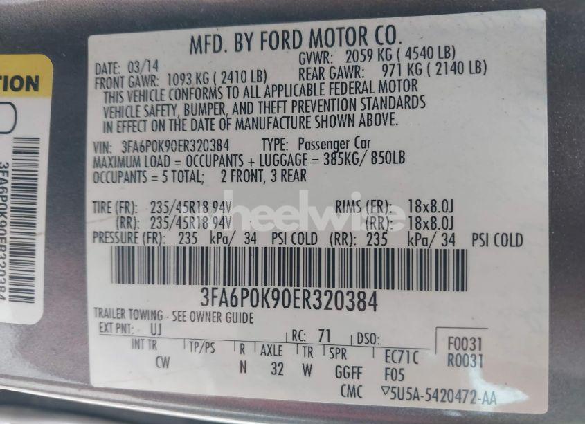 Photo 9 of 2014 Ford Fusion TITANIUM (VIN 3FA6P0K90ER320384)