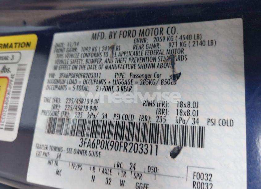 Photo 9 of 2015 Ford Fusion TITANIUM (VIN 3FA6P0K90FR203311)