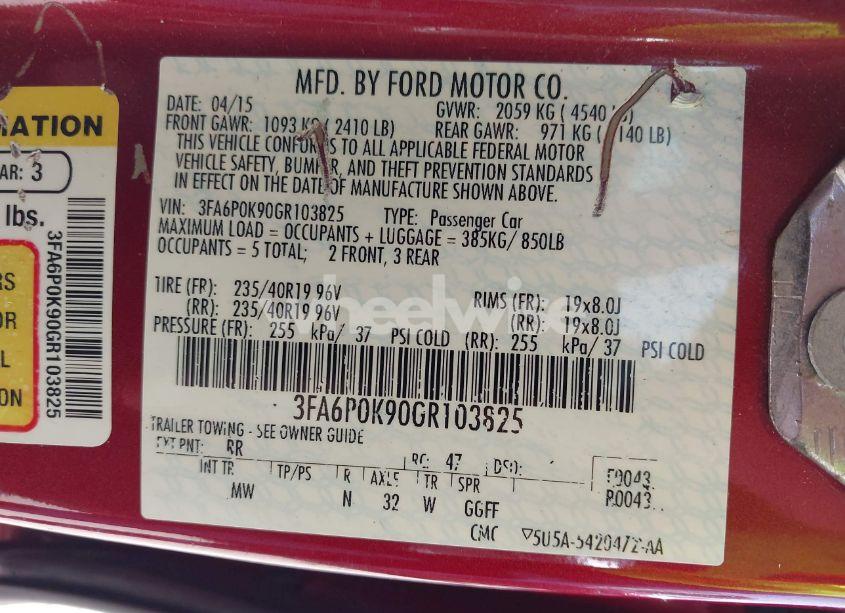 Photo 9 of 2016 Ford Fusion TITANIUM (VIN 3FA6P0K90GR103825)