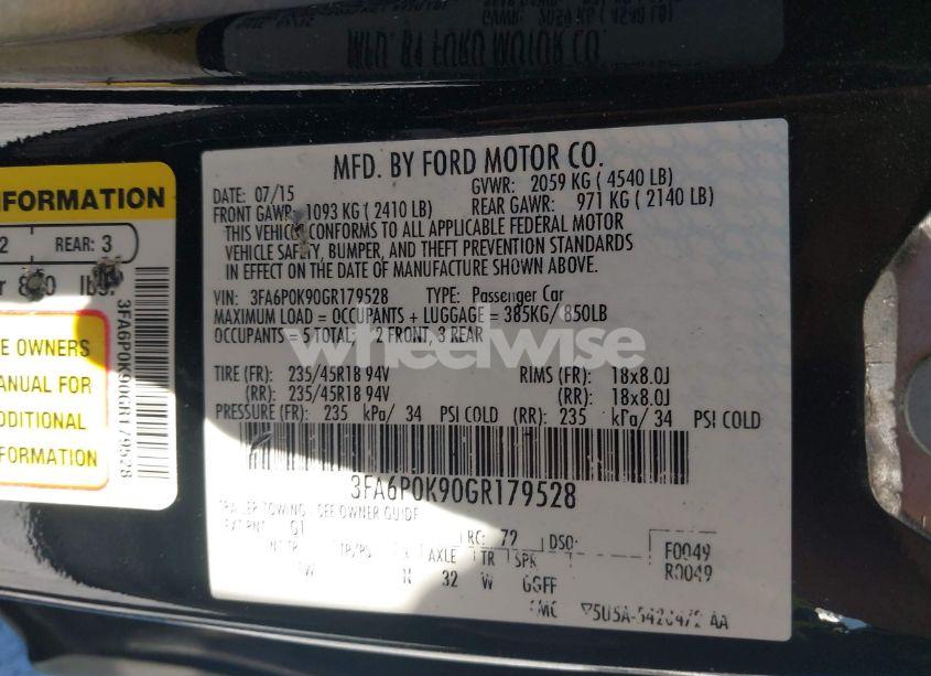 Photo 9 of 2016 Ford Fusion TITANIUM (VIN 3FA6P0K90GR179528)