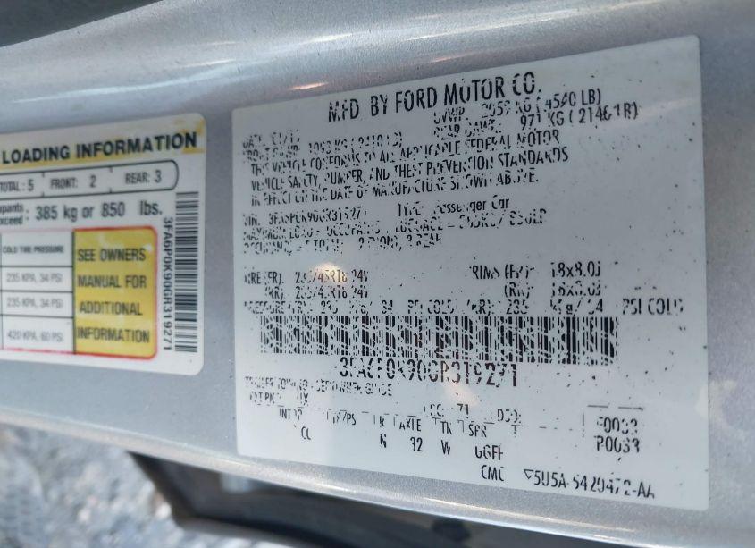 Photo 9 of 2016 Ford Fusion TITANIUM (VIN 3FA6P0K90GR319271)