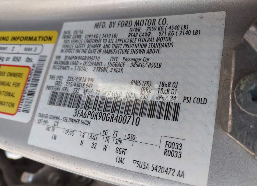 Photo 9 of 2016 Ford Fusion TITANIUM (VIN 3FA6P0K90GR400710)