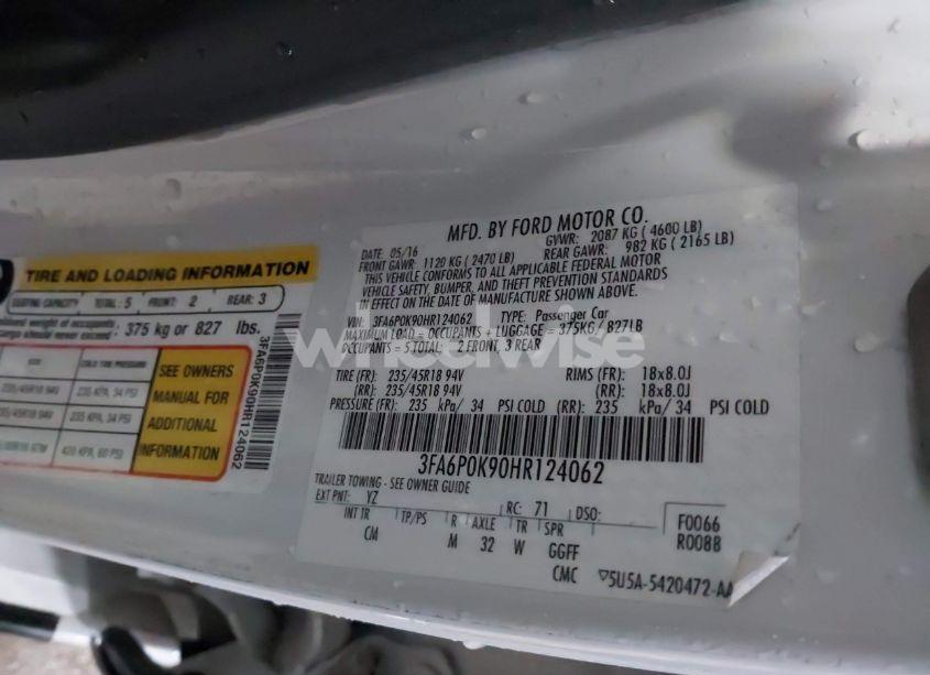 Photo 9 of 2017 Ford Fusion TITANIUM (VIN 3FA6P0K90HR124062)