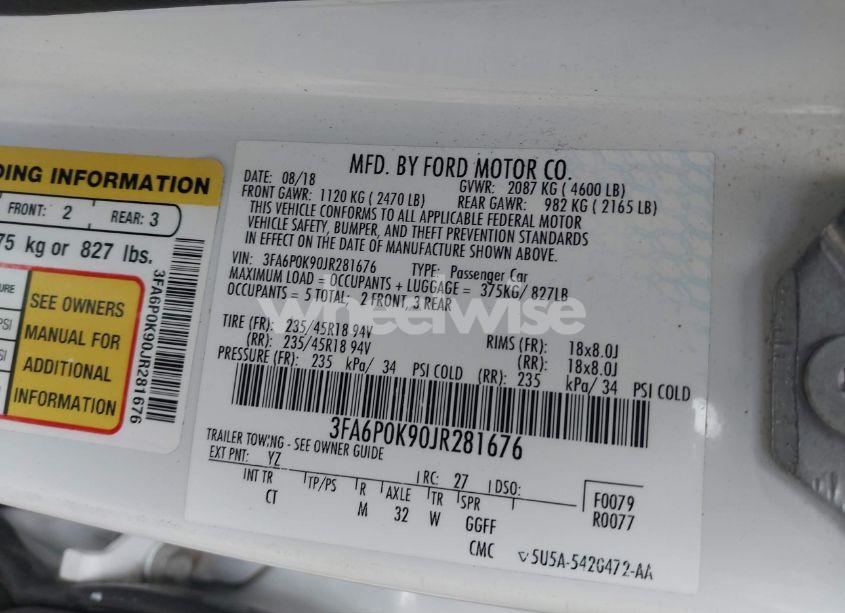 Photo 9 of 2018 Ford Fusion TITANIUM (VIN 3FA6P0K90JR281676)