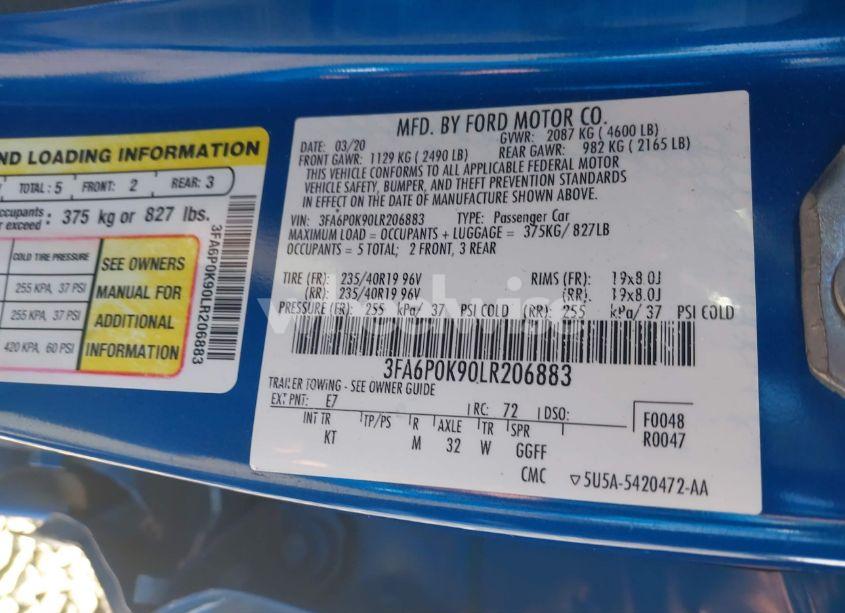 Photo 9 of 2020 Ford Fusion TITANIUM (VIN 3FA6P0K90LR206883)