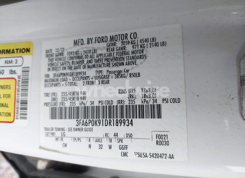 Photo 9 of 2013 Ford Fusion TITANIUM (VIN 3FA6P0K91DR189934)