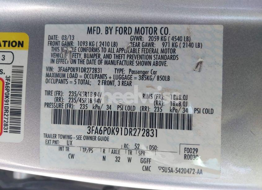 Photo 9 of 2013 Ford Fusion TITANIUM (VIN 3FA6P0K91DR272831)