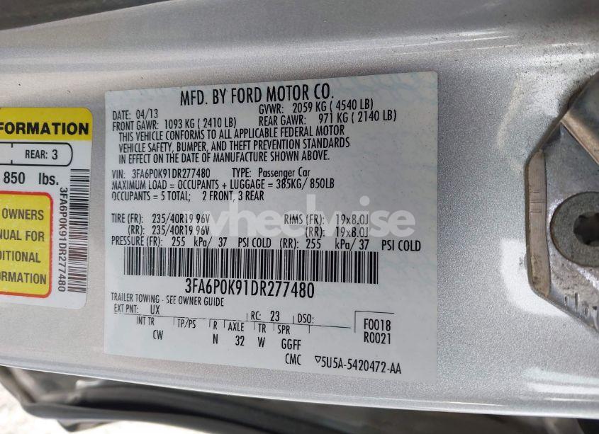 Photo 9 of 2013 Ford Fusion TITANIUM (VIN 3FA6P0K91DR277480)