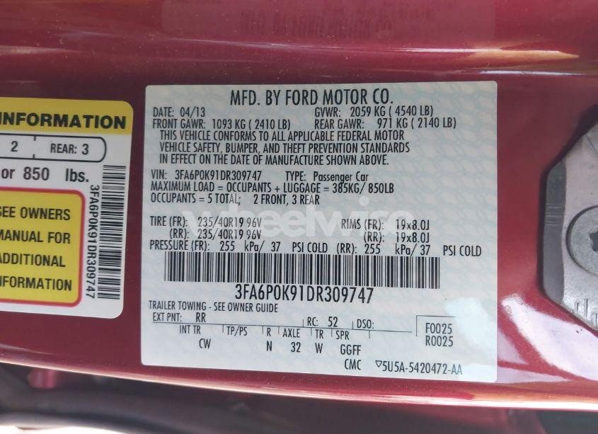 Photo 9 of 2013 Ford Fusion TITANIUM (VIN 3FA6P0K91DR309747)