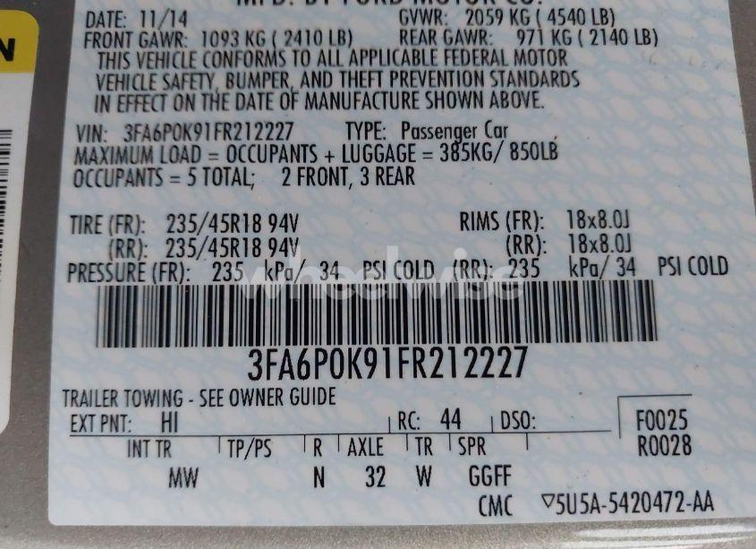 Photo 9 of 2015 Ford Fusion TITANIUM (VIN 3FA6P0K91FR212227)