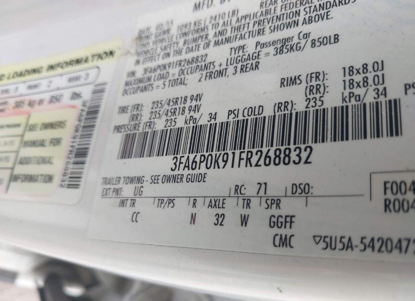 Photo 9 of 2015 Ford Fusion TITANIUM (VIN 3FA6P0K91FR268832)