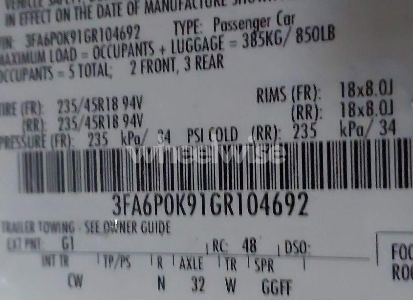 Photo 9 of 2016 Ford Fusion TITANIUM (VIN 3FA6P0K91GR104692)