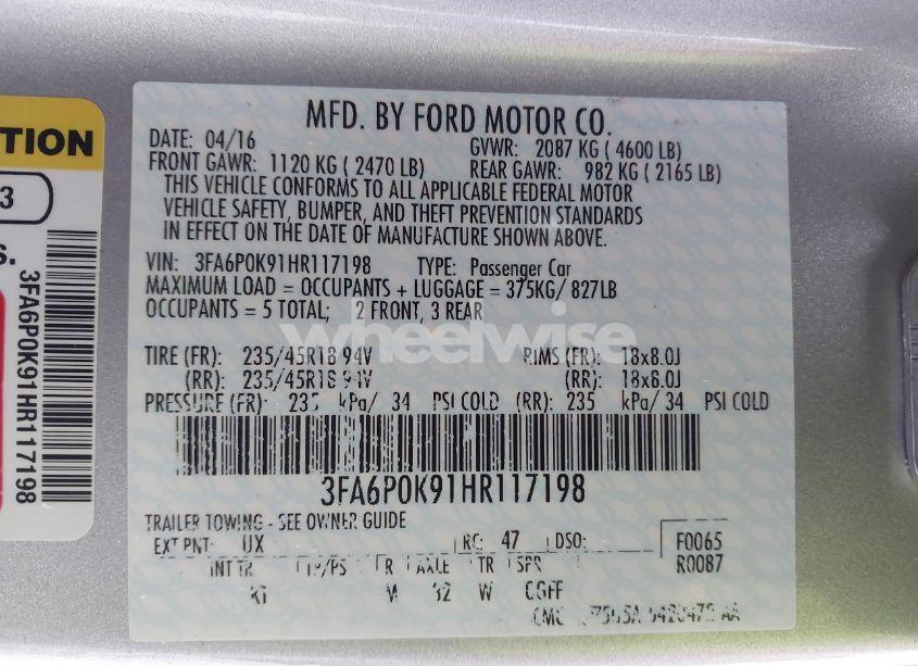 Photo 9 of 2017 Ford Fusion (VIN 3FA6P0K91HR117198)