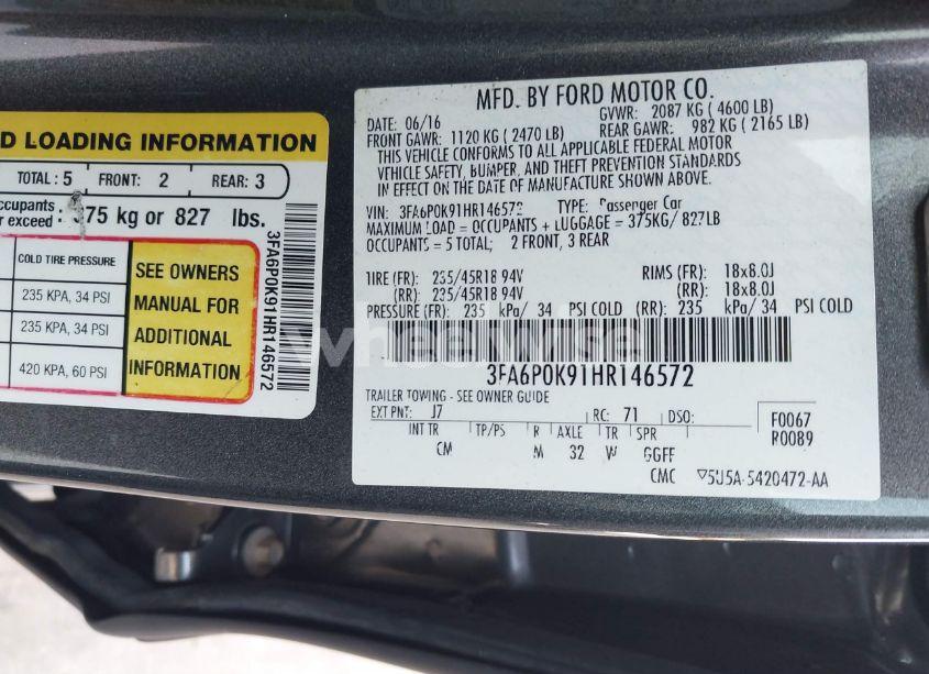 Photo 9 of 2017 Ford Fusion TITANIUM (VIN 3FA6P0K91HR146572)