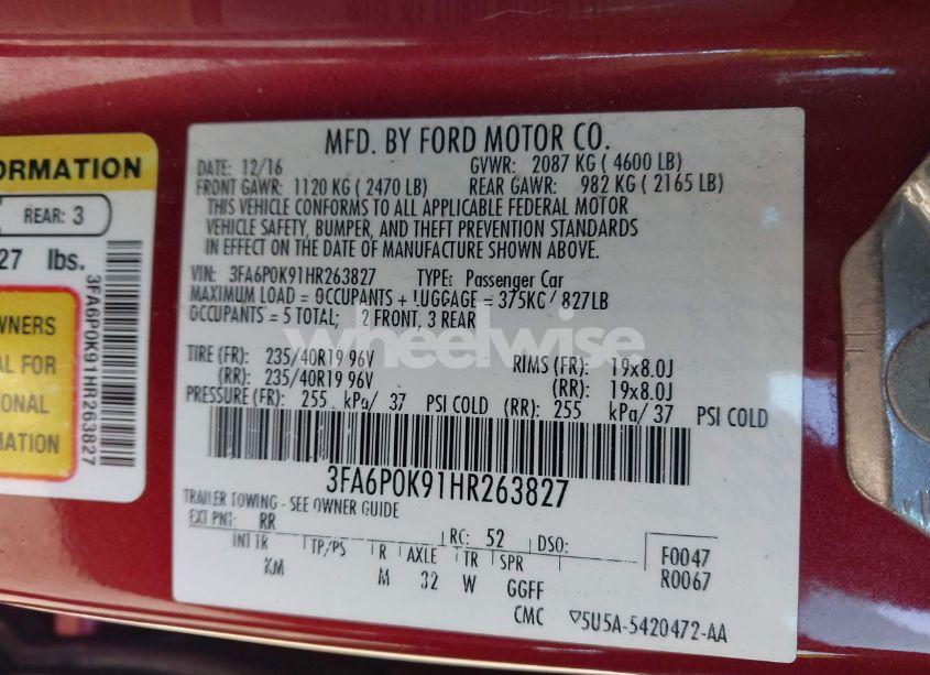 Photo 9 of 2017 Ford Fusion TITANIUM (VIN 3FA6P0K91HR263827)