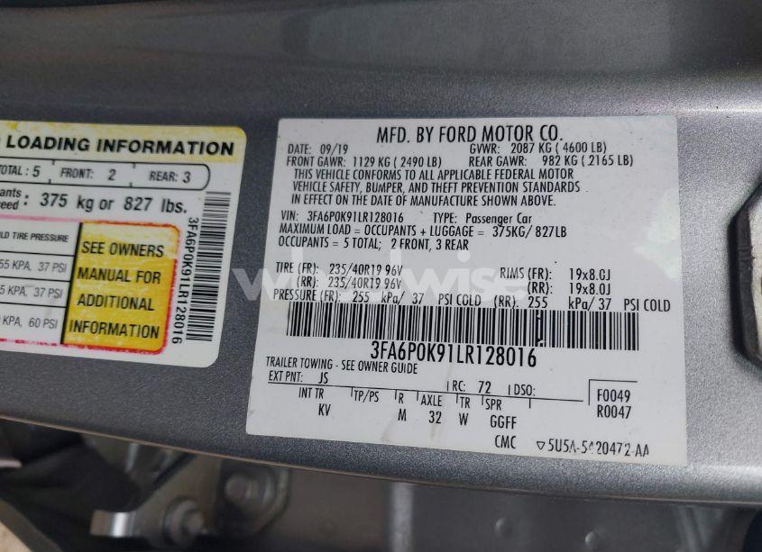 Photo 9 of 2020 Ford Fusion TITANIUM (VIN 3FA6P0K91LR128016)