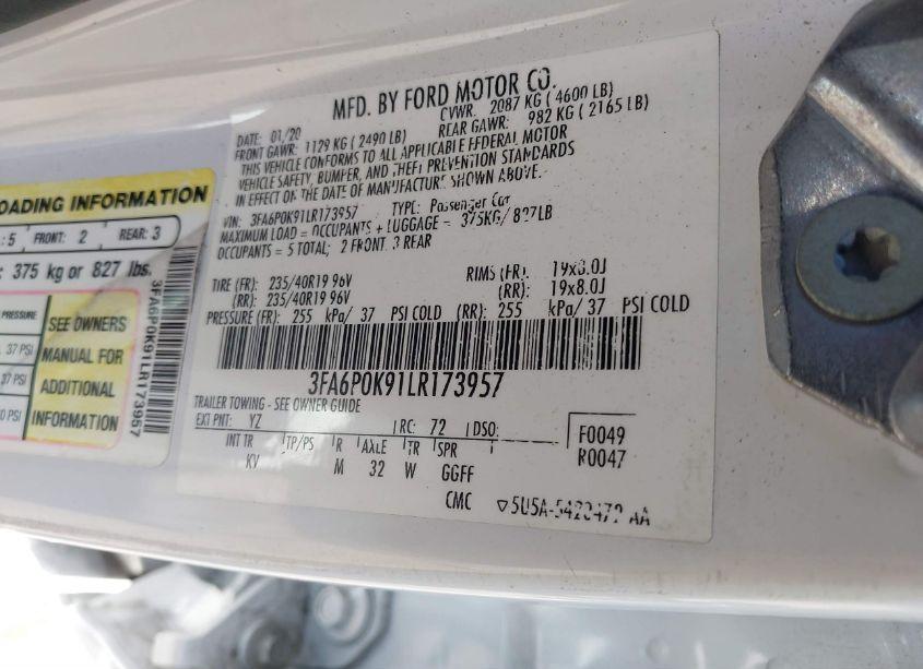 Photo 9 of 2020 Ford Fusion TITANIUM (VIN 3FA6P0K91LR173957)