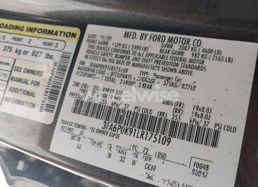 Photo 9 of 2020 Ford Fusion TITANIUM (VIN 3FA6P0K91LR175109)