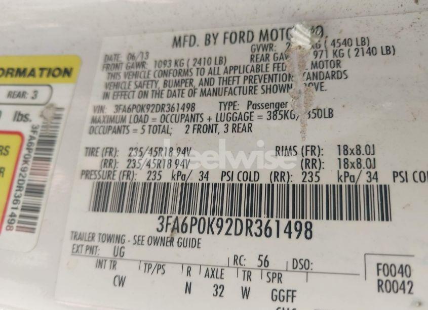 Photo 9 of 2013 Ford Fusion TITANIUM (VIN 3FA6P0K92DR361498)