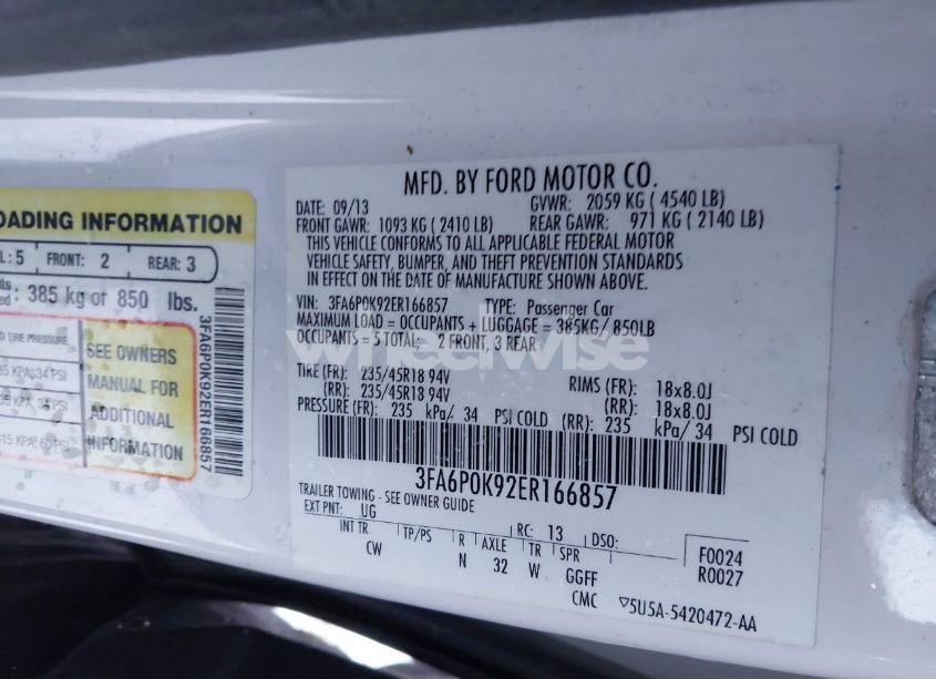 Photo 9 of 2014 Ford Fusion TITANIUM (VIN 3FA6P0K92ER166857)