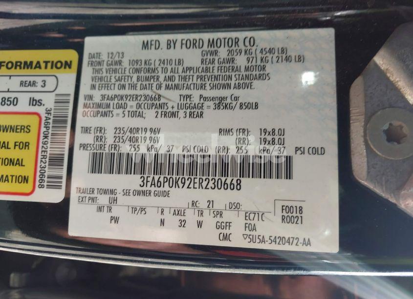 Photo 9 of 2014 Ford Fusion TITANIUM (VIN 3FA6P0K92ER230668)