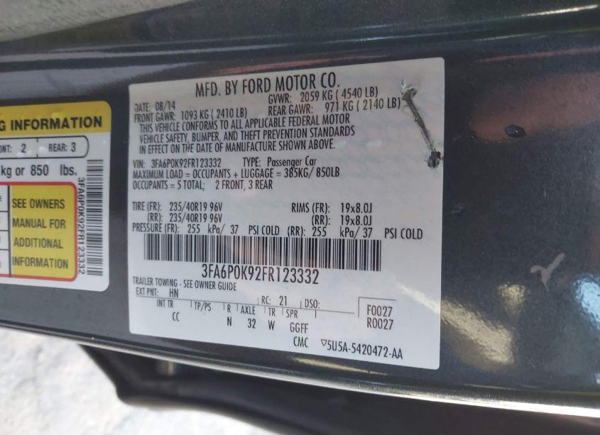 Photo 9 of 2015 Ford Fusion TITANIUM (VIN 3FA6P0K92FR123332)