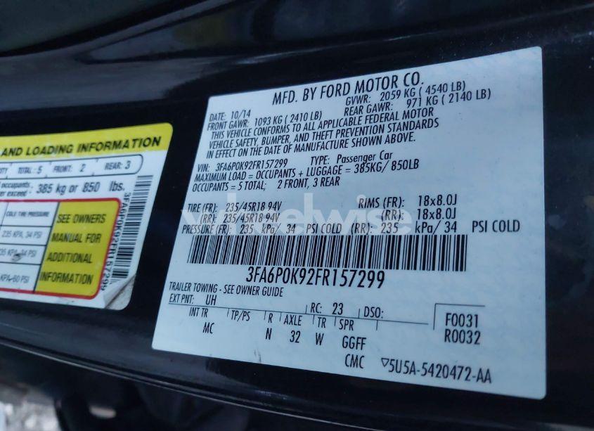 Photo 9 of 2015 Ford Fusion TITANIUM (VIN 3FA6P0K92FR157299)