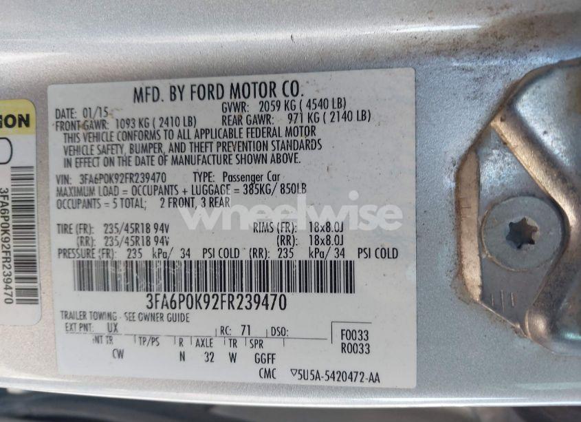 Photo 9 of 2015 Ford Fusion TITANIUM (VIN 3FA6P0K92FR239470)