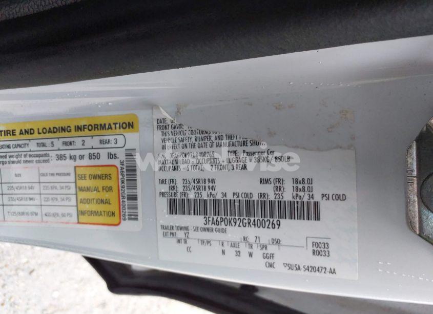 Photo 9 of 2016 Ford Fusion TITANIUM (VIN 3FA6P0K92GR400269)