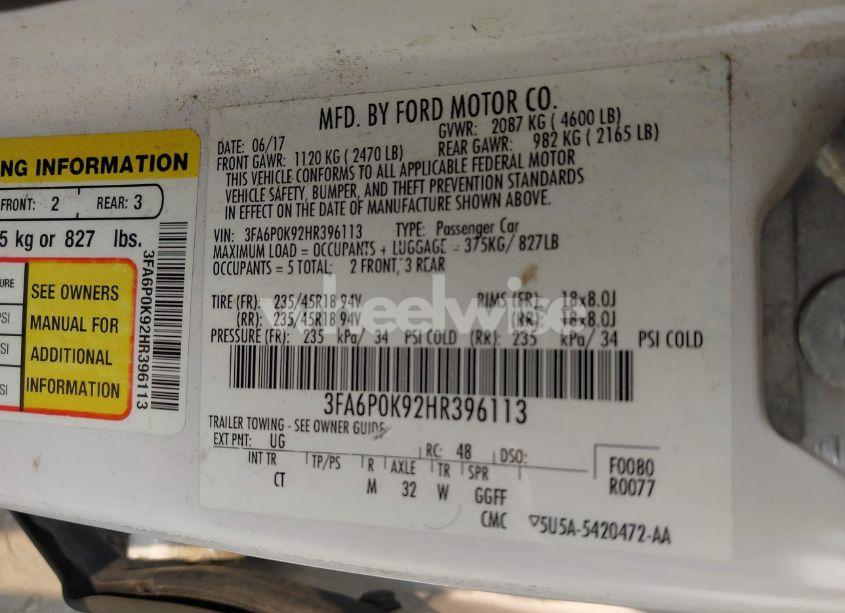 Photo 9 of 2017 Ford Fusion TITANIUM (VIN 3FA6P0K92HR396113)