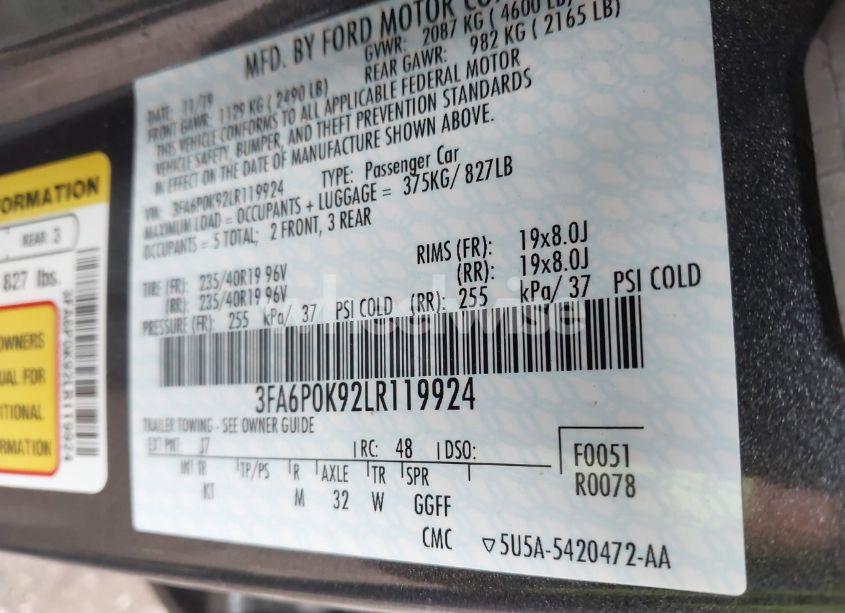 Photo 9 of 2020 Ford Fusion TITANIUM (VIN 3FA6P0K92LR119924)