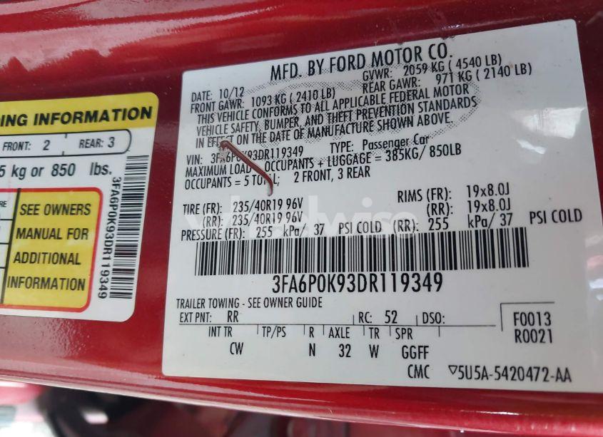 Photo 9 of 2013 Ford Fusion TITANIUM (VIN 3FA6P0K93DR119349)