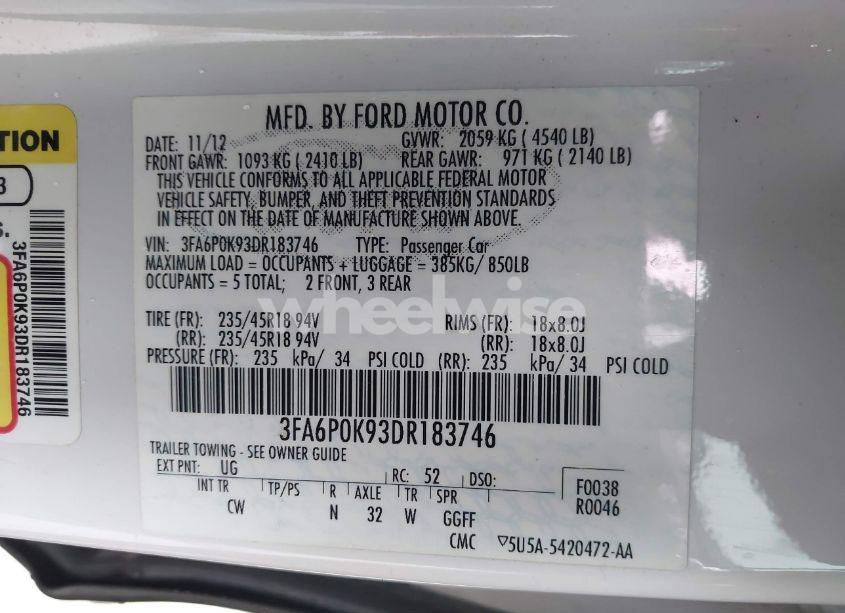 Photo 9 of 2013 Ford Fusion TITANIUM (VIN 3FA6P0K93DR183746)