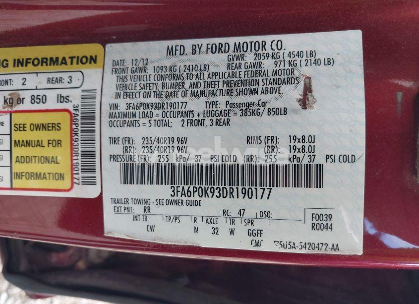 Photo 9 of 2013 Ford Fusion TITANIUM (VIN 3FA6P0K93DR190177)