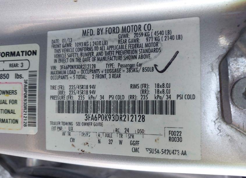 Photo 9 of 2013 Ford Fusion TITANIUM (VIN 3FA6P0K93DR212128)