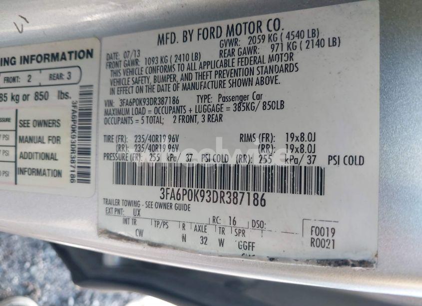 Photo 9 of 2013 Ford Fusion TITANIUM (VIN 3FA6P0K93DR387186)