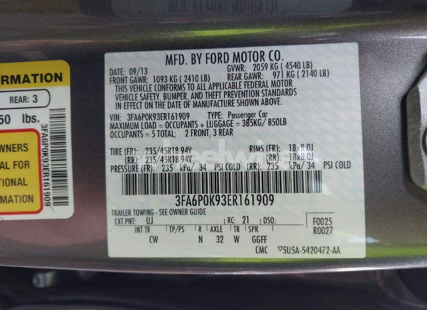 Photo 9 of 2014 Ford Fusion TITANIUM (VIN 3FA6P0K93ER161909)