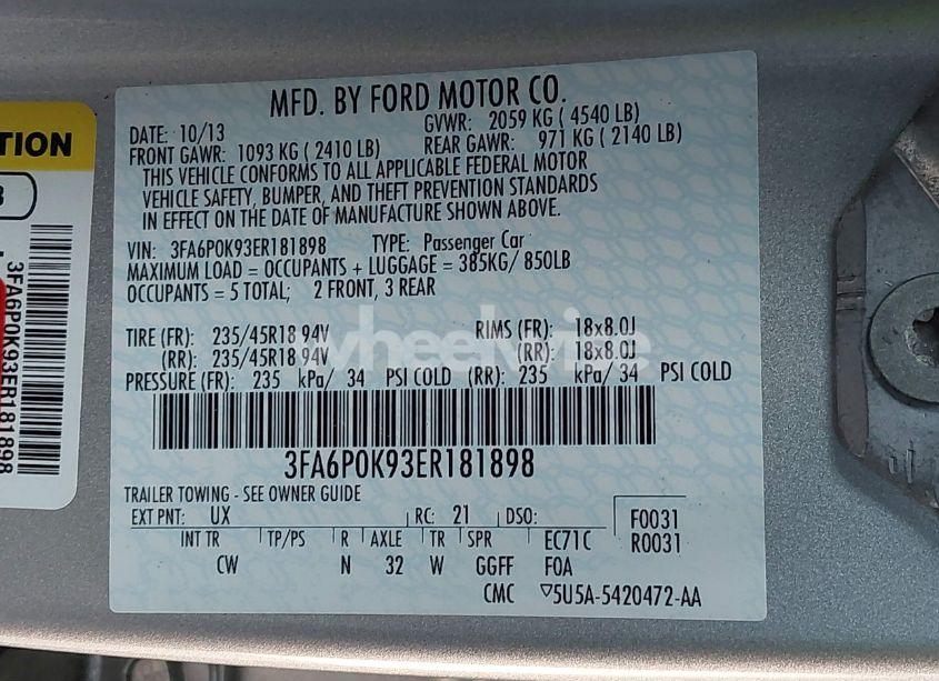 Photo 9 of 2014 Ford Fusion TITANIUM (VIN 3FA6P0K93ER181898)