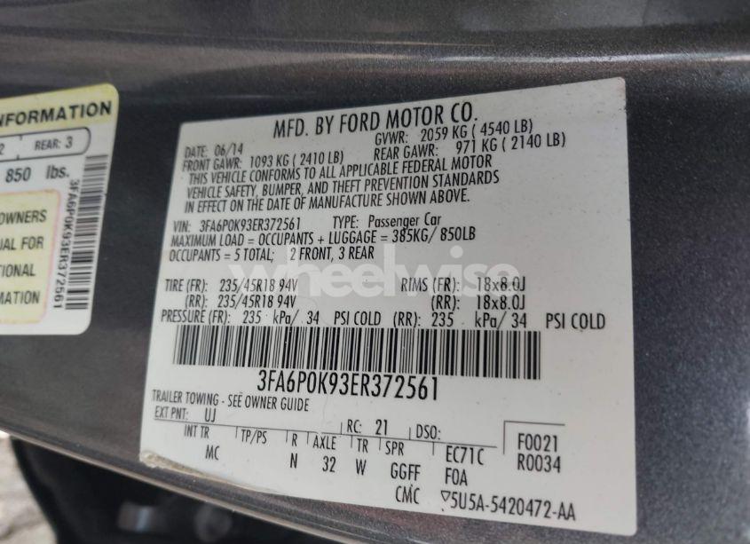 Photo 9 of 2014 Ford Fusion TITANIUM (VIN 3FA6P0K93ER372561)