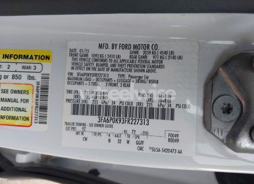 Photo 9 of 2015 Ford Fusion TITANIUM (VIN 3FA6P0K93FR227313)