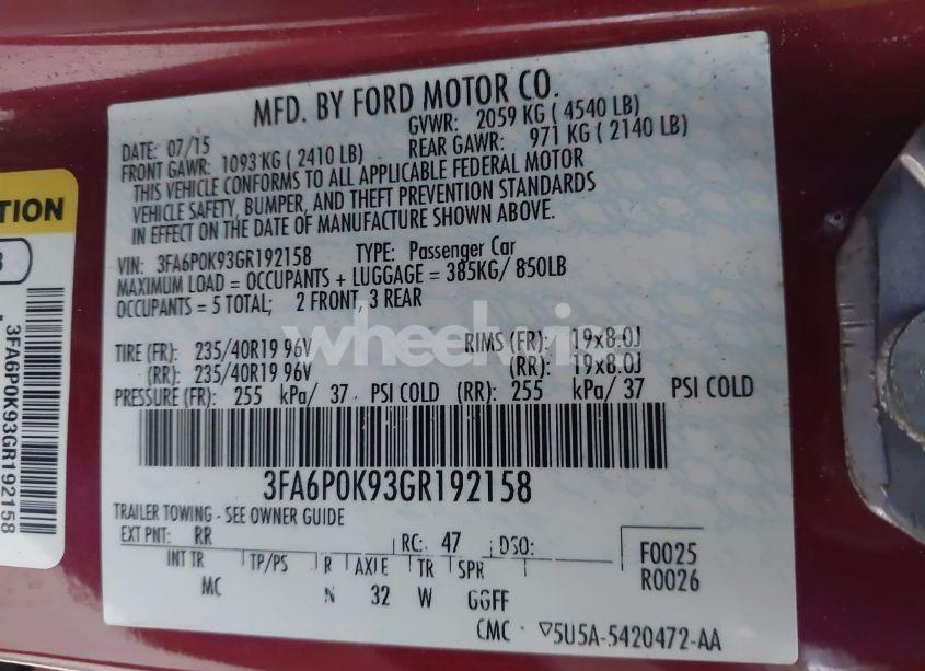 Photo 9 of 2016 Ford Fusion TITANIUM (VIN 3FA6P0K93GR192158)