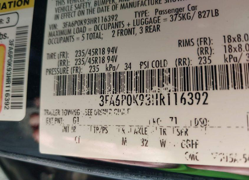 Photo 9 of 2017 Ford Fusion TITANIUM (VIN 3FA6P0K93HR116392)