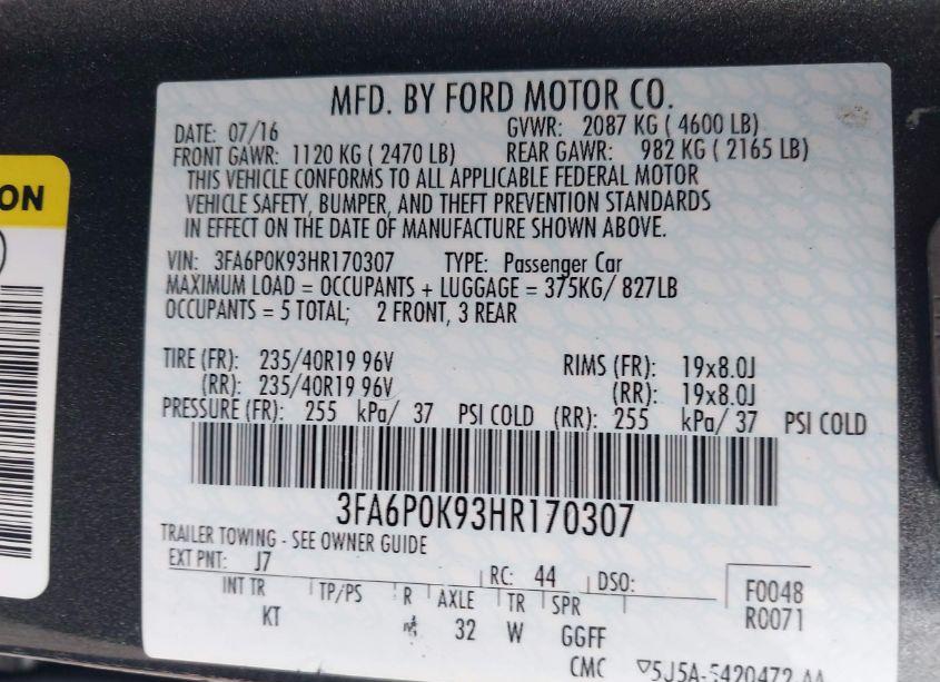 Photo 9 of 2017 Ford Fusion TITANIUM (VIN 3FA6P0K93HR170307)