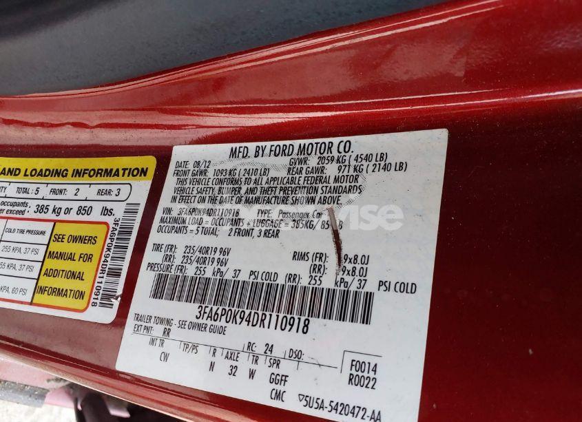 Photo 9 of 2013 Ford Fusion TITANIUM (VIN 3FA6P0K94DR110918)