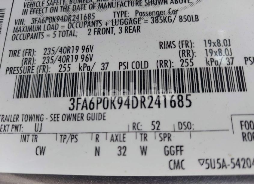 Photo 9 of 2013 Ford Fusion TITANIUM (VIN 3FA6P0K94DR241685)