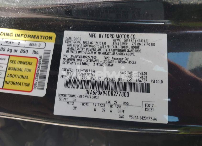 Photo 9 of 2013 Ford Fusion TITANIUM (VIN 3FA6P0K94DR277800)