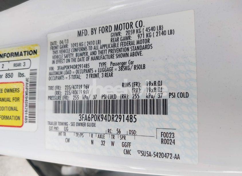 Photo 9 of 2013 Ford Fusion TITANIUM (VIN 3FA6P0K94DR291485)