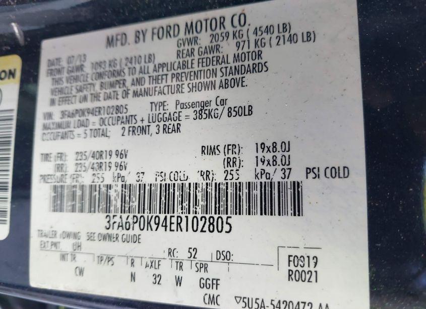 Photo 9 of 2014 Ford Fusion TITANIUM (VIN 3FA6P0K94ER102805)