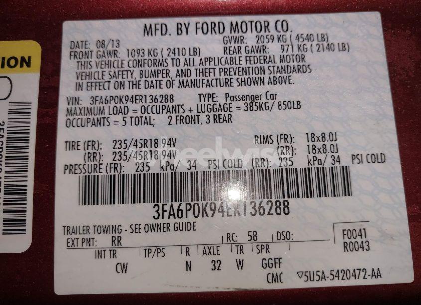 Photo 9 of 2014 Ford Fusion TITANIUM (VIN 3FA6P0K94ER136288)