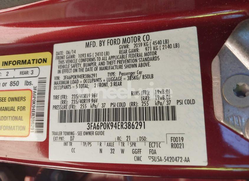 Photo 9 of 2014 Ford Fusion TITANIUM (VIN 3FA6P0K94ER386291)